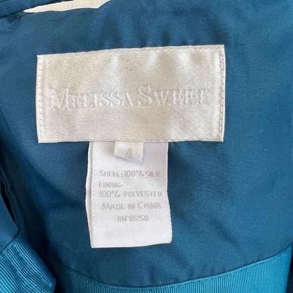 Melissa Sweet Women’s 4 100% Silk Cold Shoulder Wrap Surplice Mini Dress Blue - Picture 8 of 10